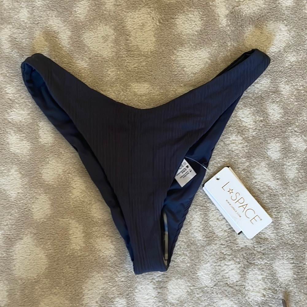 NWT L’Space M Pointelle Ribbed Cabana itsy bitsy Bikini bottom in Slate